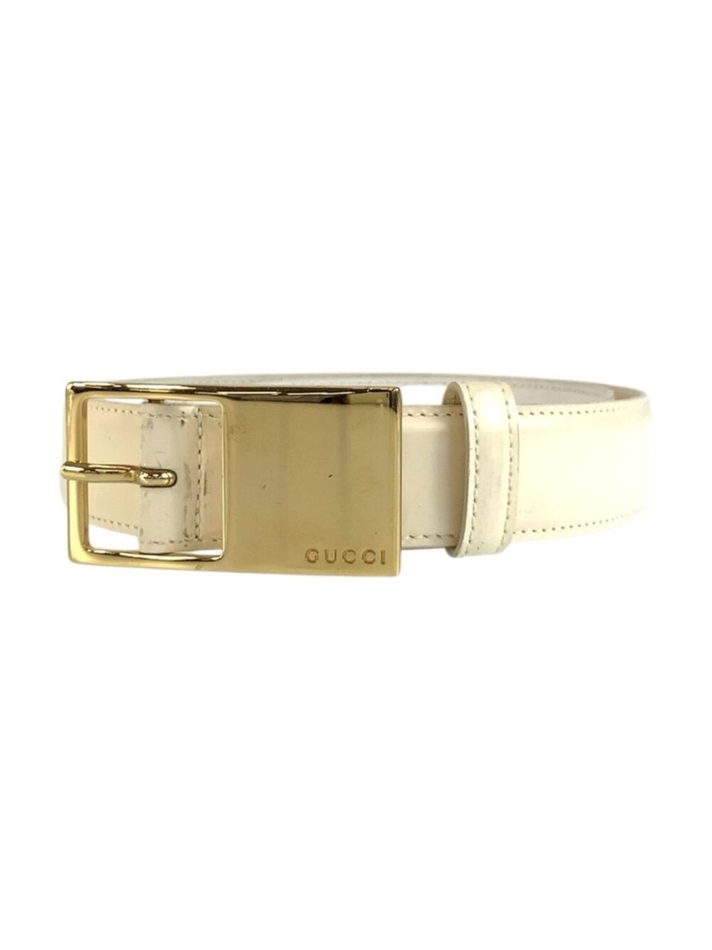 Gucci 65 White Gold Leather Belt